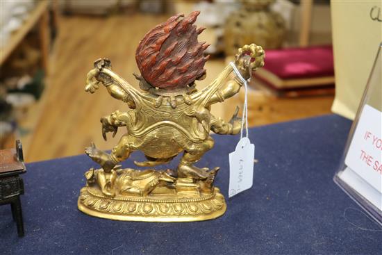 A gilt Tibetan bronze deity, a bronze figure of Guandi and a miniature bronze censer